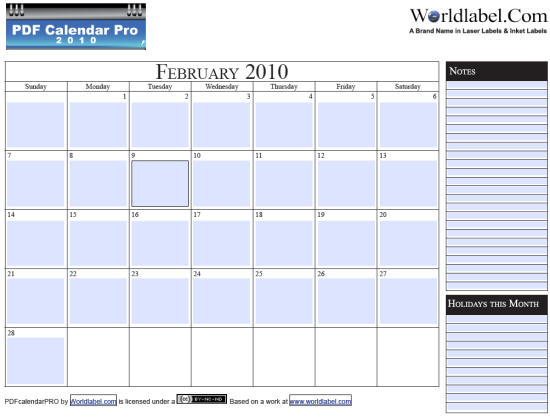 2009 Pdf Blank Calendar