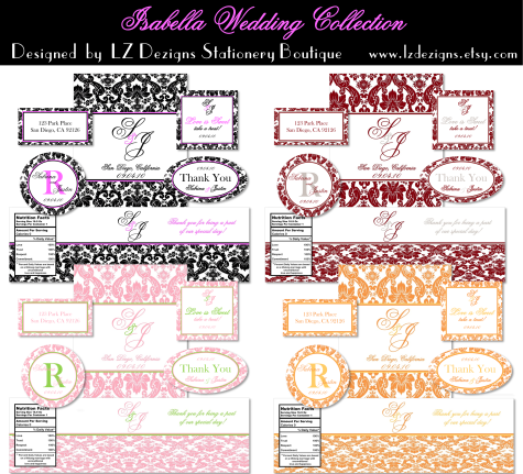 These stunning Wedding Labels in a Damask design are by LZ Dezigns 