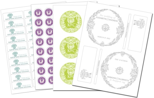 Four awesome wedding label color sets for free in fillable PDF templates to