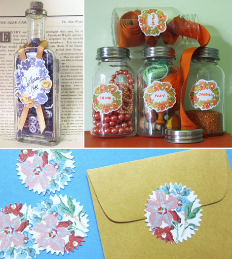 Floral Wallpaper Labels USES Wedding favors Fruit jars Gift labels 