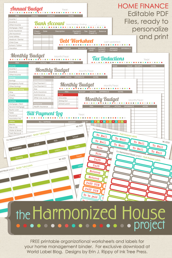 Free budget printables from World Label