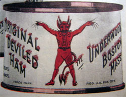 Illustration of can of Underwood Deviled Ham, 1921 advertisement.