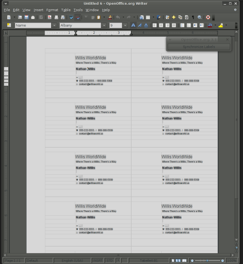 business card template for openoffice