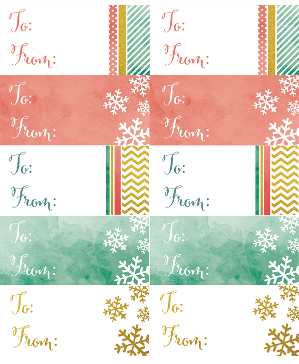 holiday labels in a watercolor glitter theme free printable labels