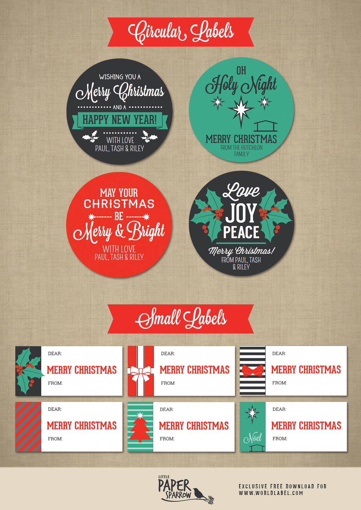 Merry Christmas Labels by Little Paper Sparrow Free printable labels