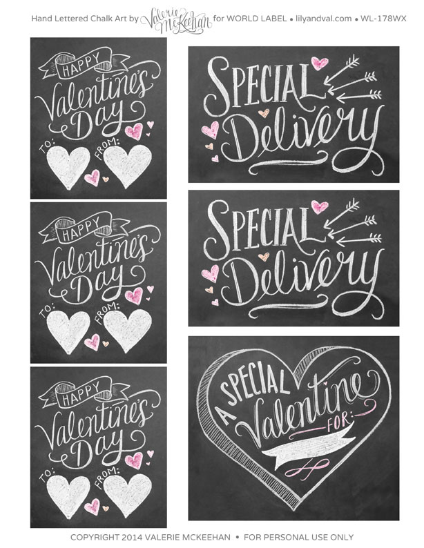 Hand lettered Chalk Art Valentine's Day Labels | Free ...