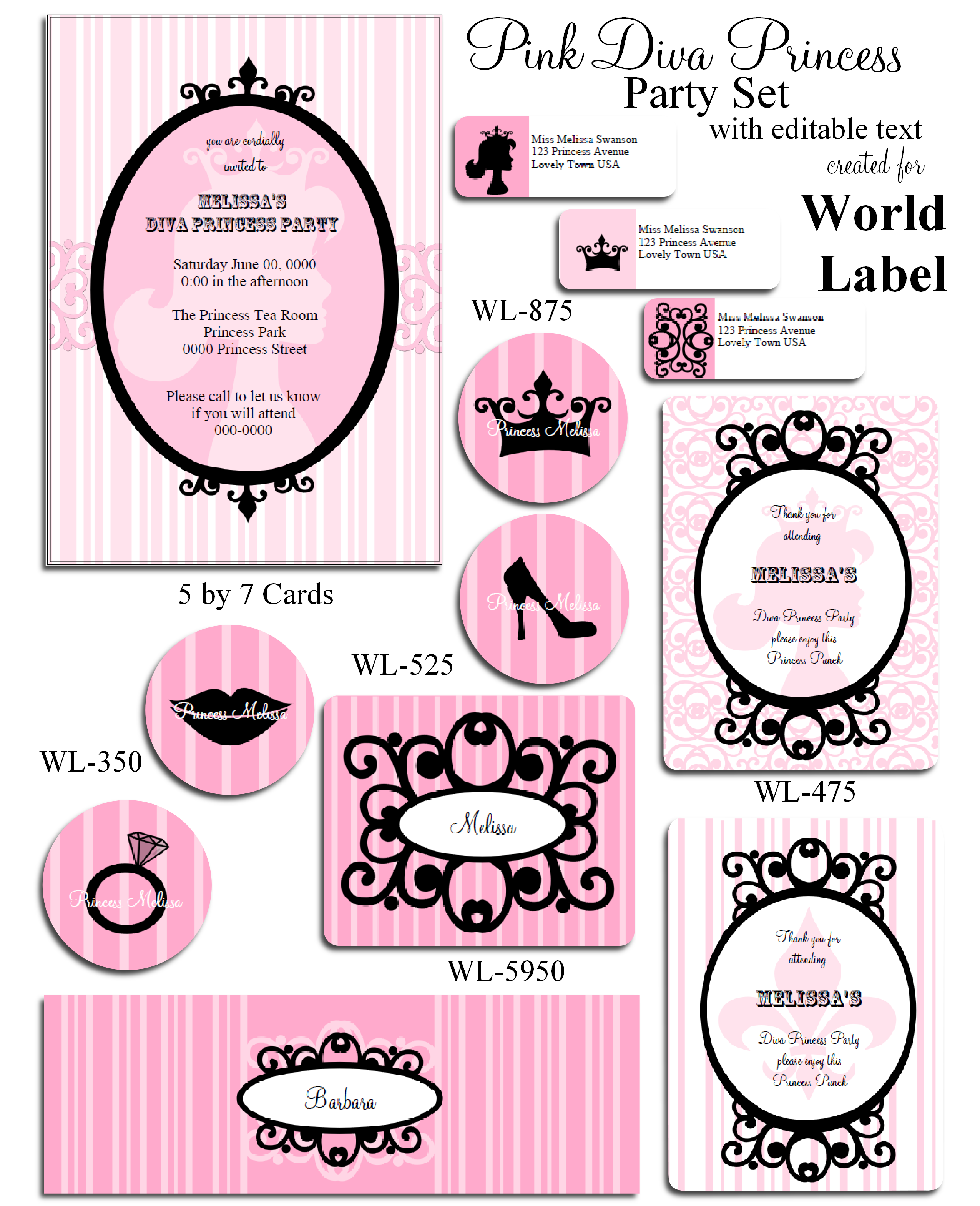 pink diva princess party printable set free printable labels