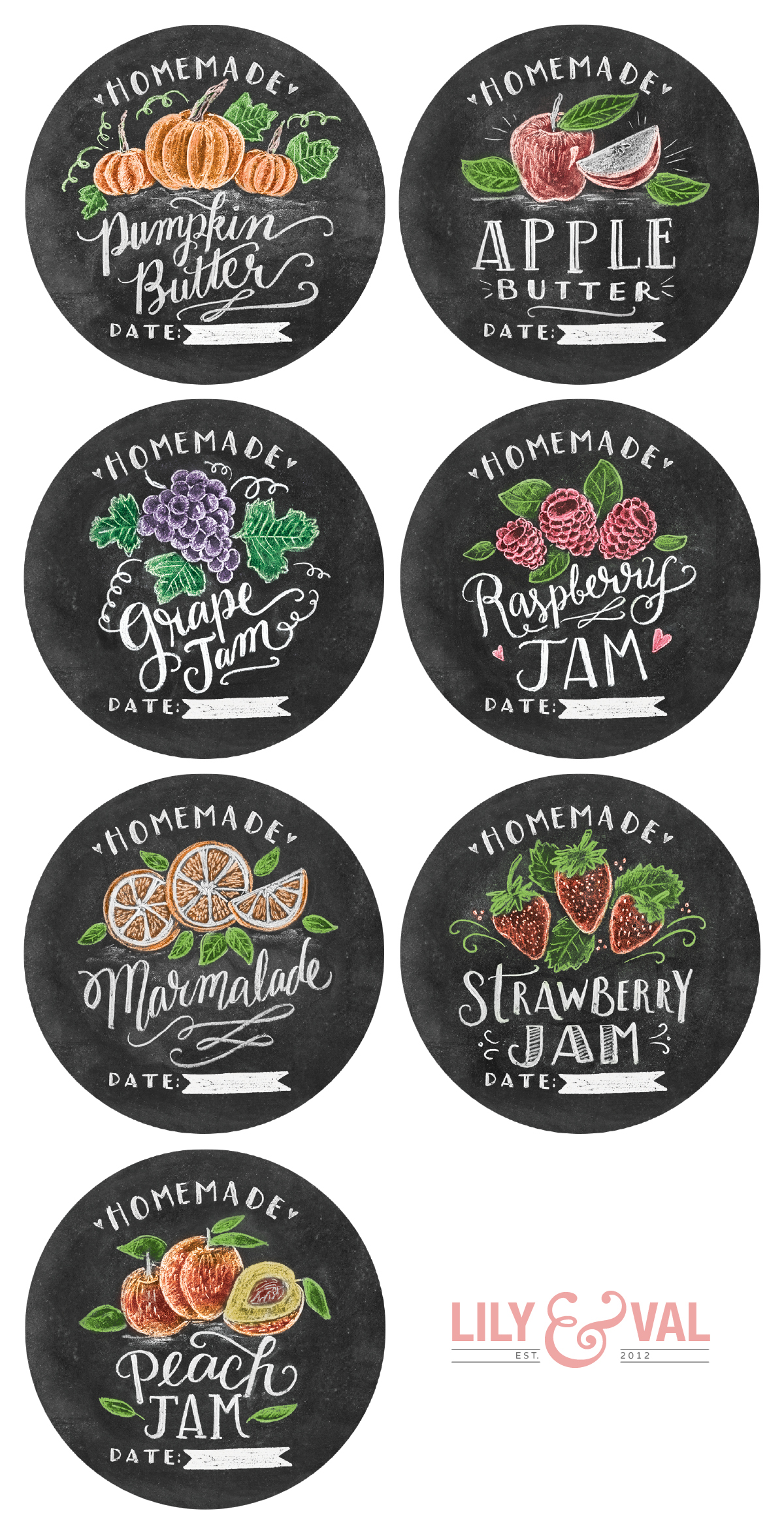 Chalk Art Jam Labels Hand-Drawn by Valerie McKeehan | Free ...