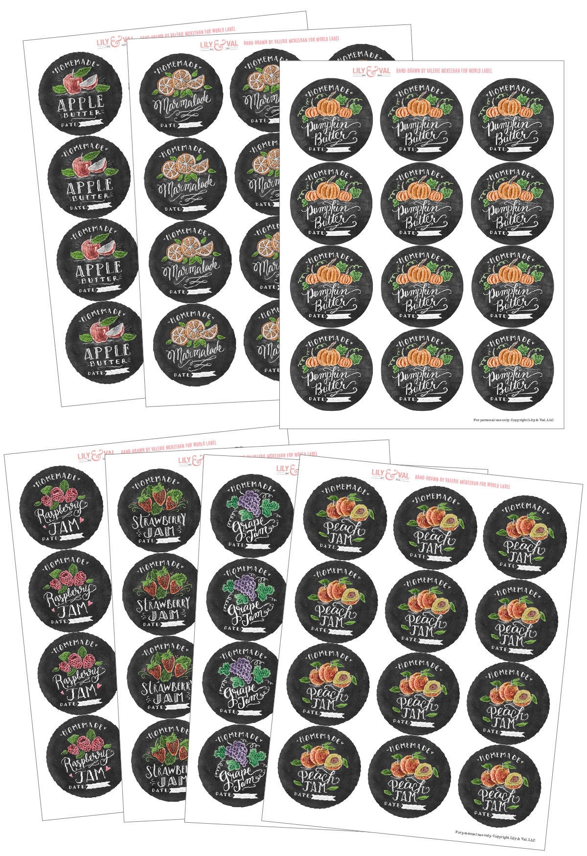 3/4 stickers printable Labels Art Free McKeehan Jam Hand Drawn   Valerie by Chalk