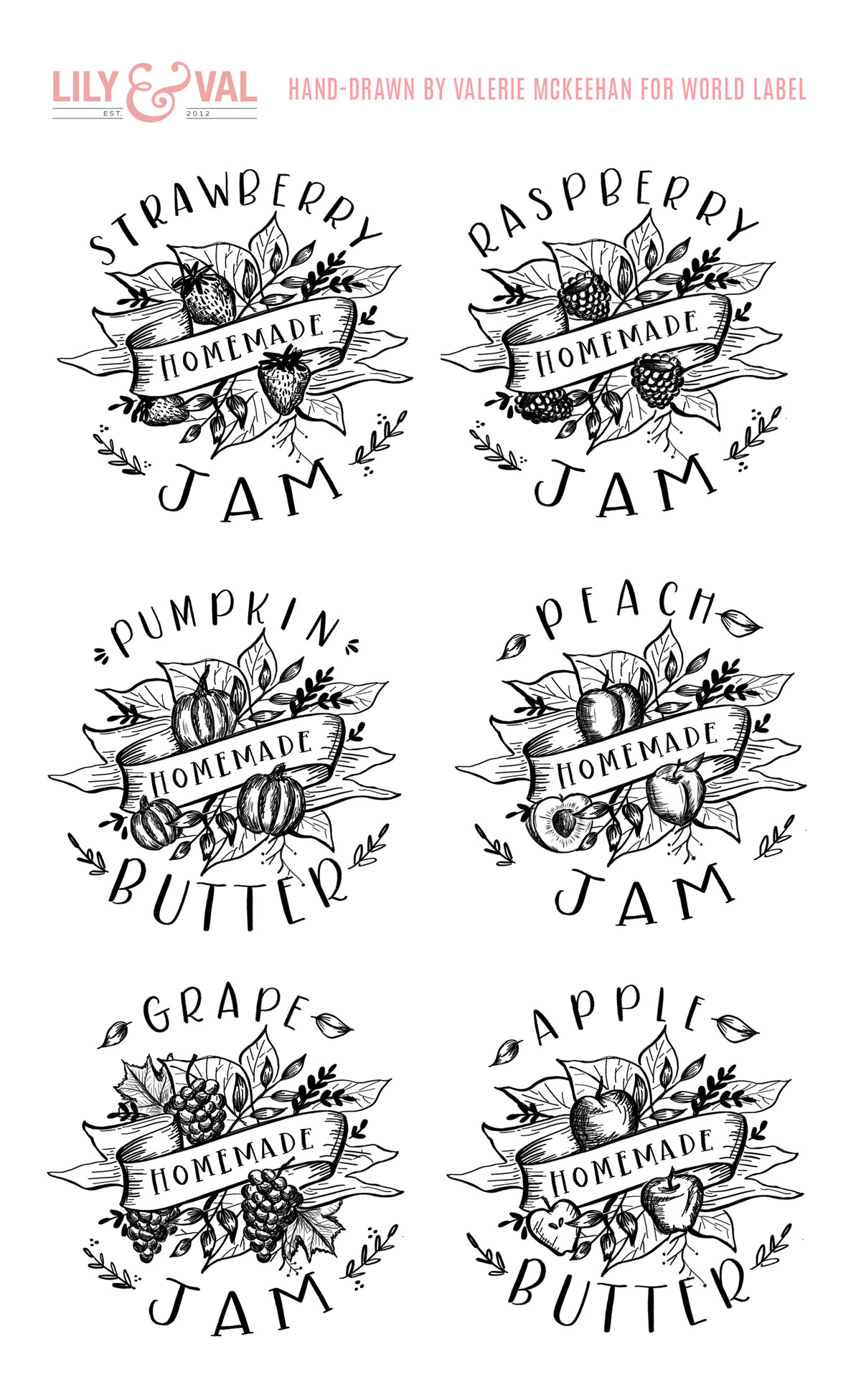 handdrawn jam styled labels by valerie mckeehan of lily val free