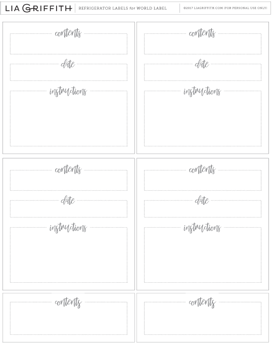 Printable Food Labels - Lia Griffith